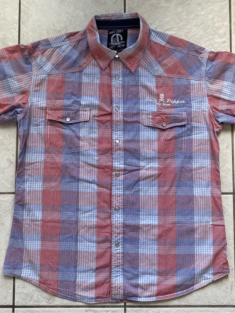 Chip & Pepper Wet Wear Men Plaid Western Pearl Snap Shirt Short Sleeve Y2K XL 48